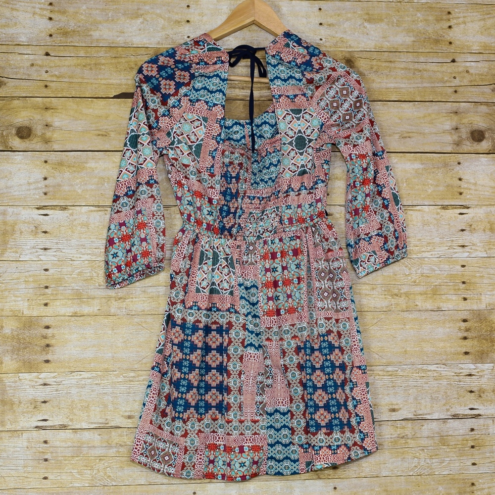 American Rag Mini Dress 3/4 Sleeve Multicolor - Picture 3 of 3